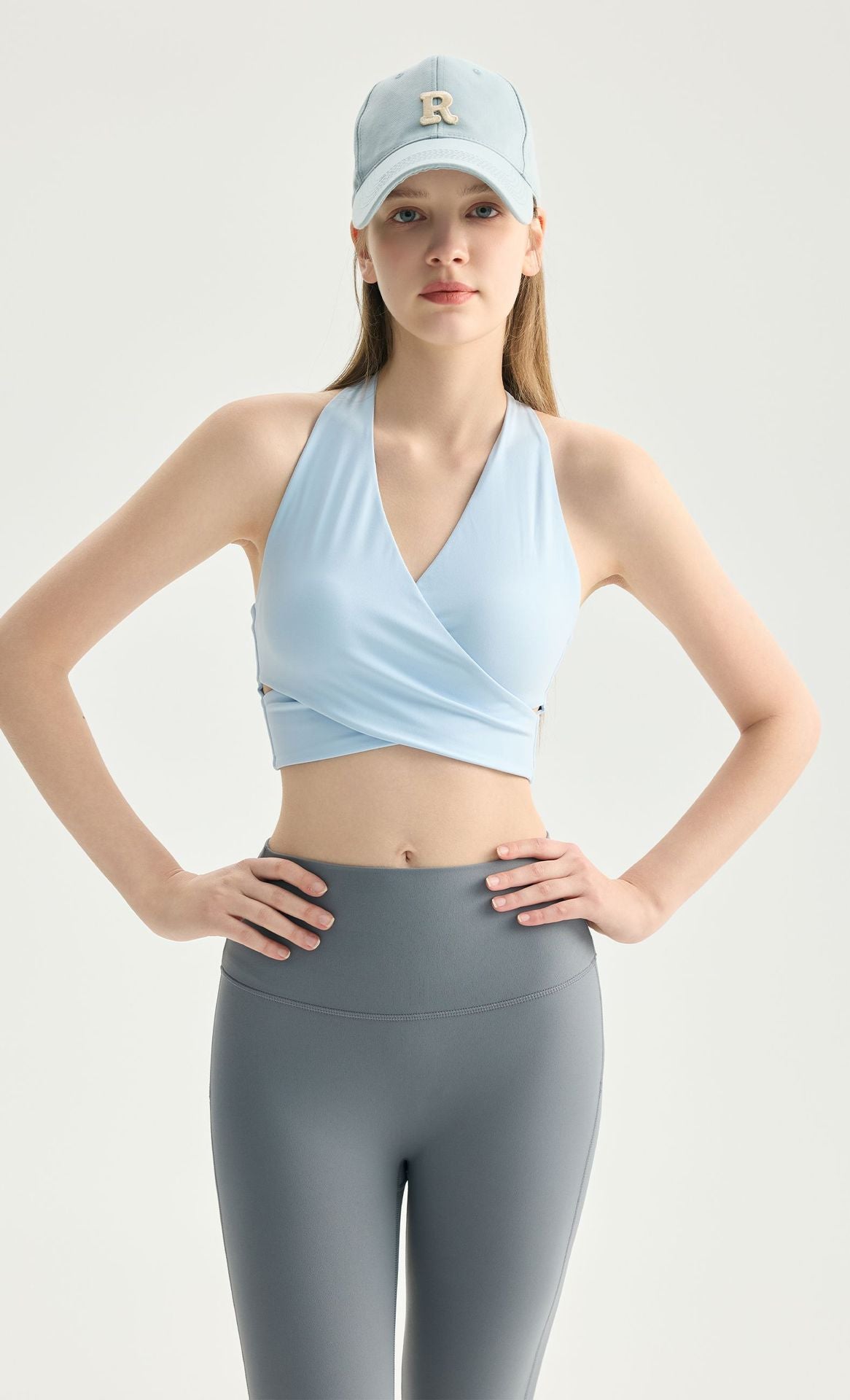 Women V Neck Halter Yoga Bra Built-in Pads Barely There Workout