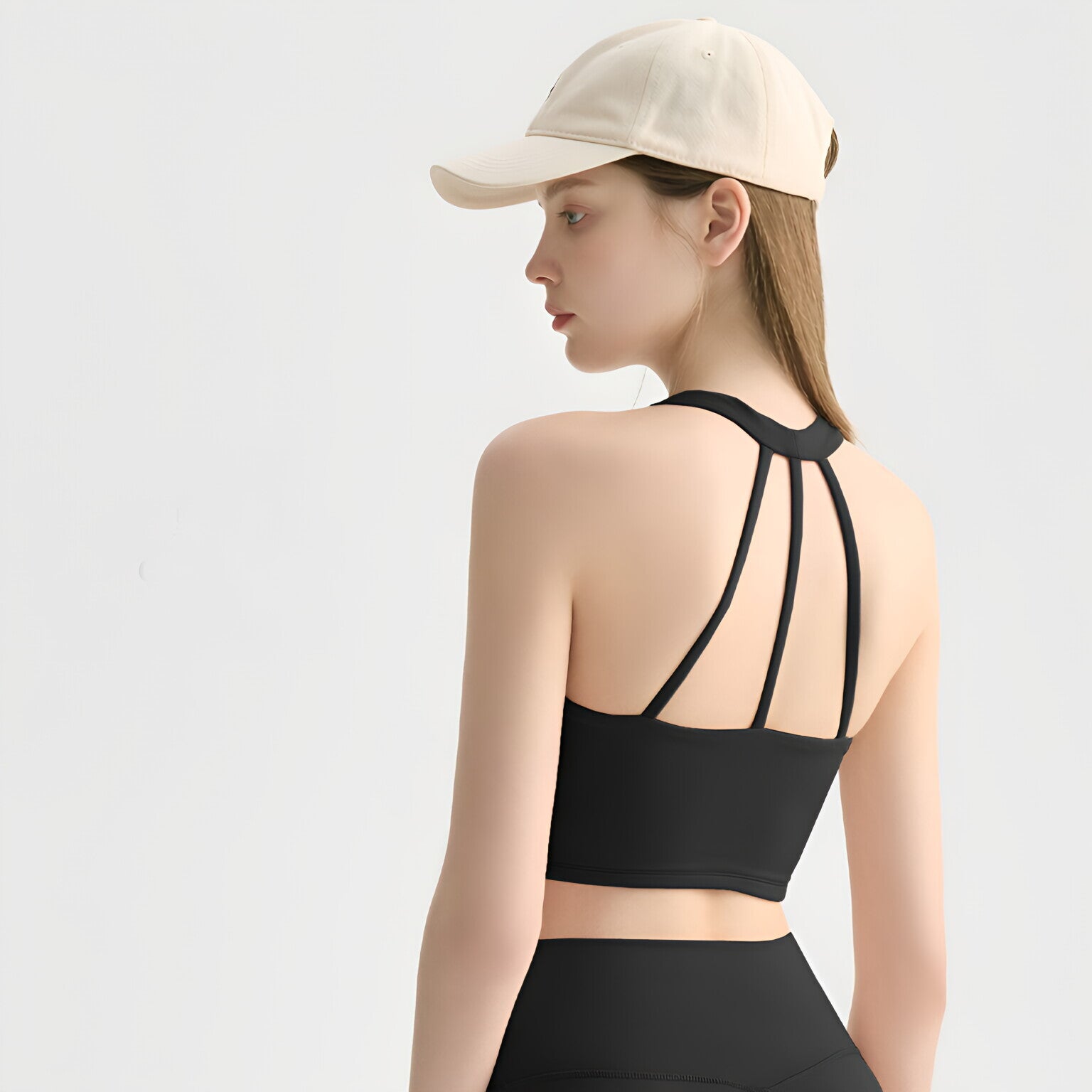 Women V Neck Halter Yoga Bra Built-in Pads Barely There Workout