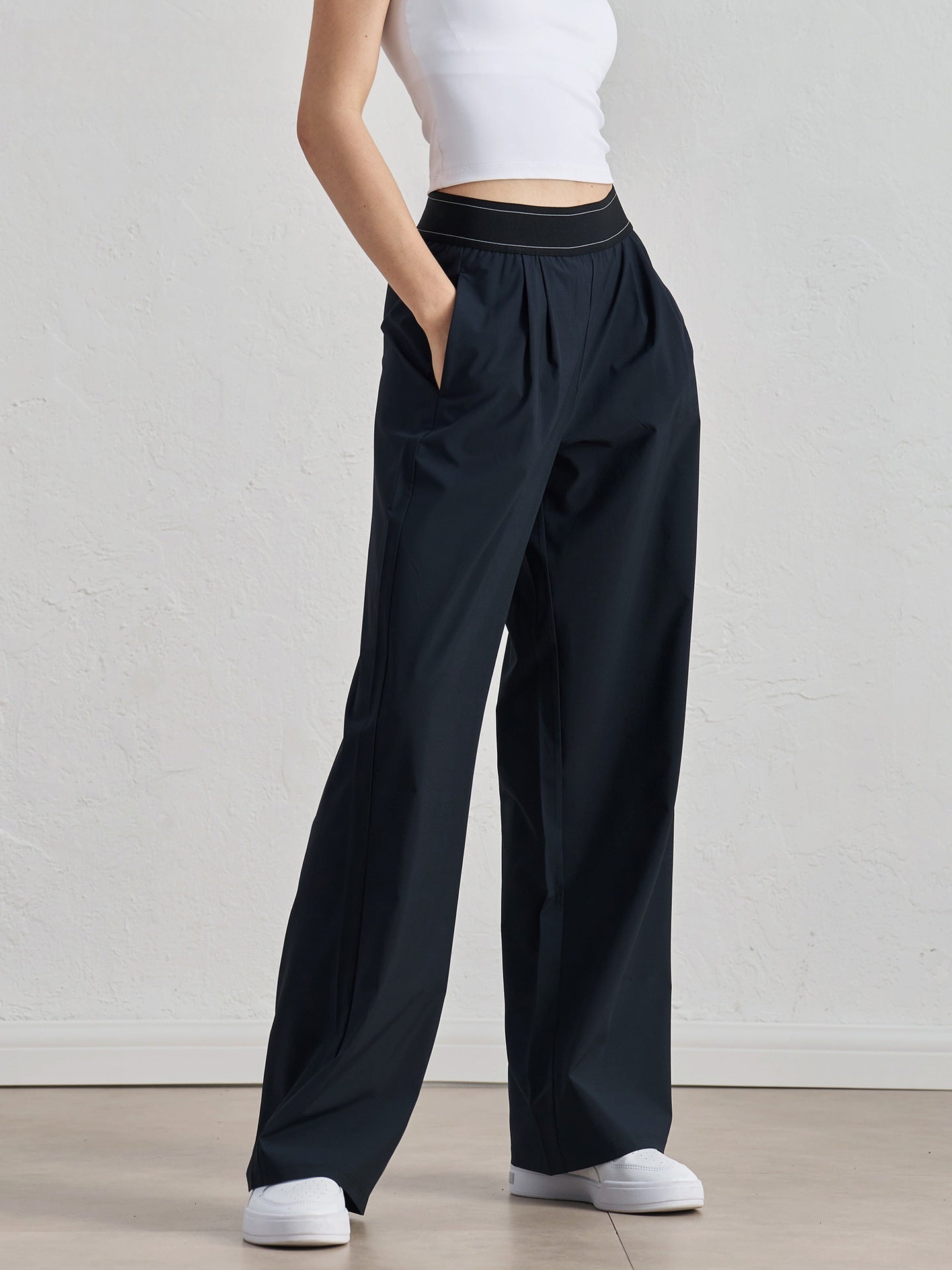 Women Woven Wide Leg Pants Flowy Slimming Yoga Trousers