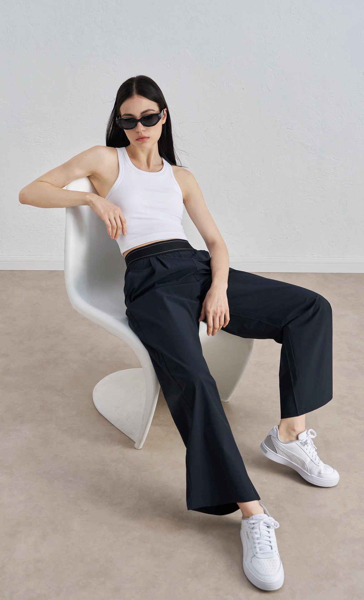 Women Woven Wide Leg Pants Flowy Slimming Yoga Trousers