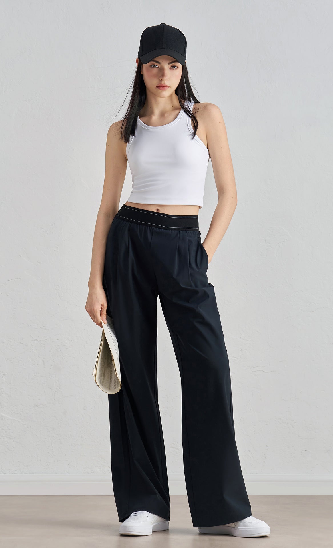 Women Woven Wide Leg Pants Flowy Slimming Yoga Trousers