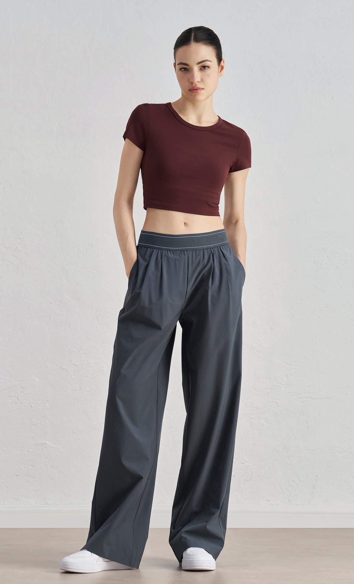 Women Woven Wide Leg Pants Flowy Slimming Yoga Trousers