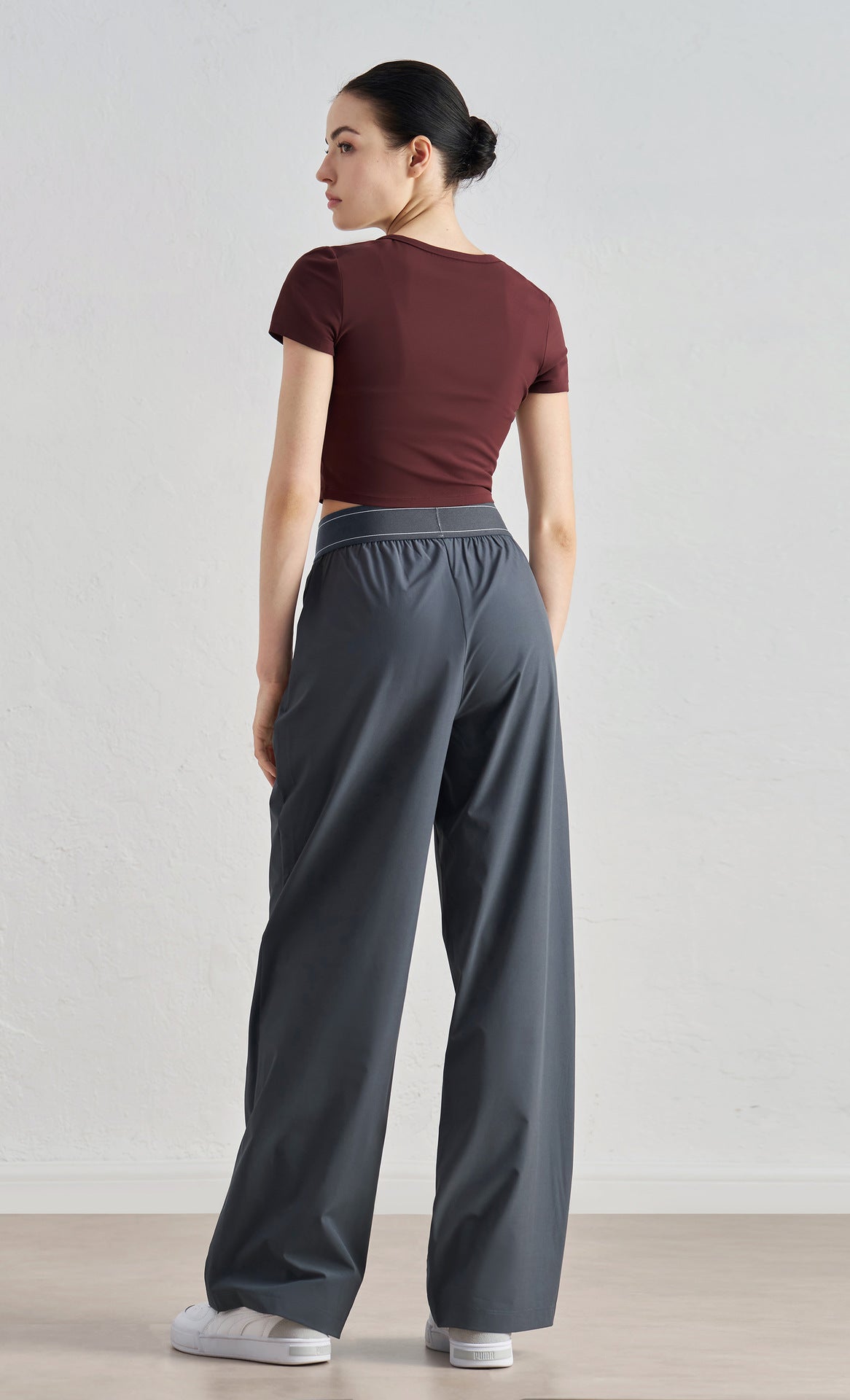 Women Woven Wide Leg Pants Flowy Slimming Yoga Trousers