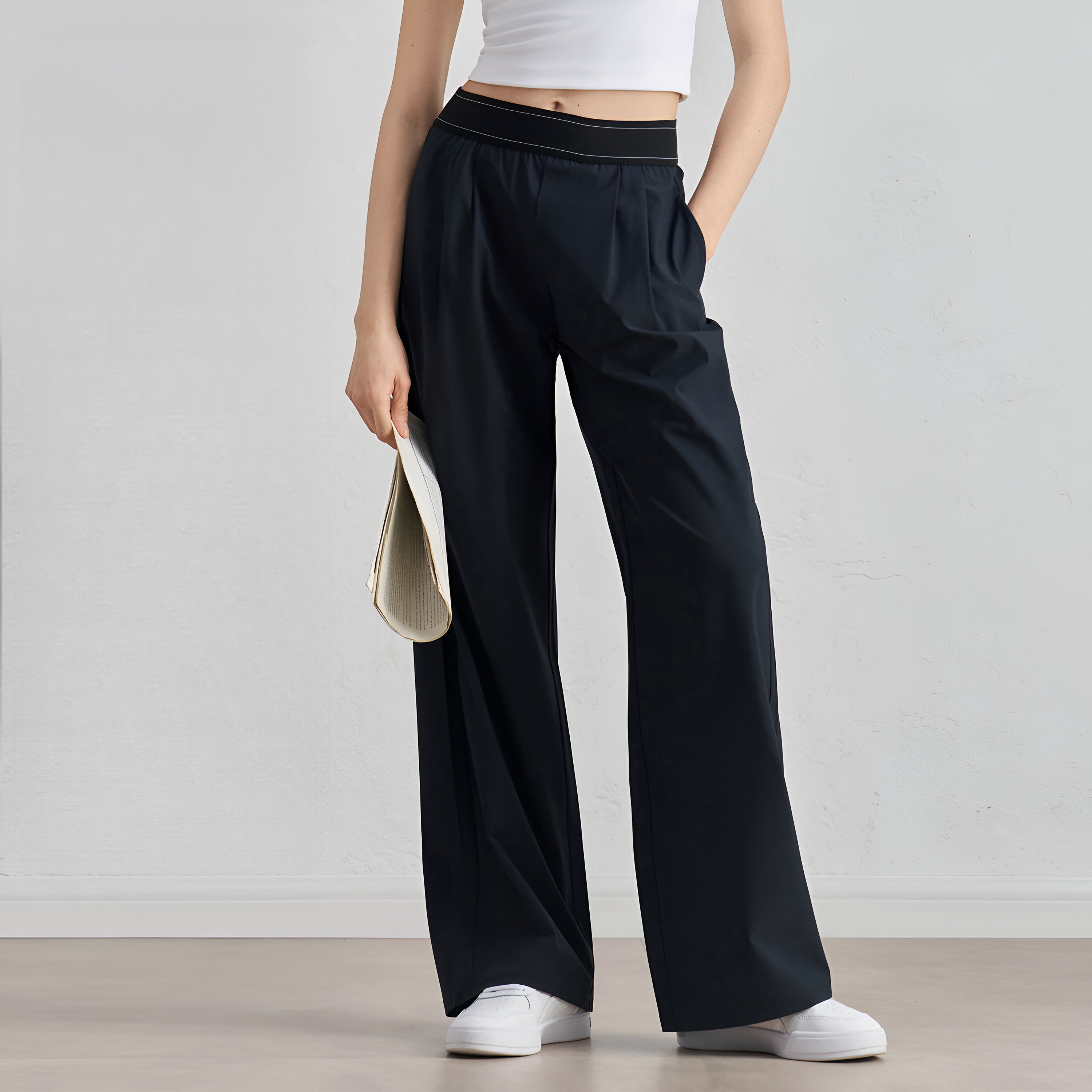 Women Woven Wide Leg Pants Flowy Slimming Yoga Trousers