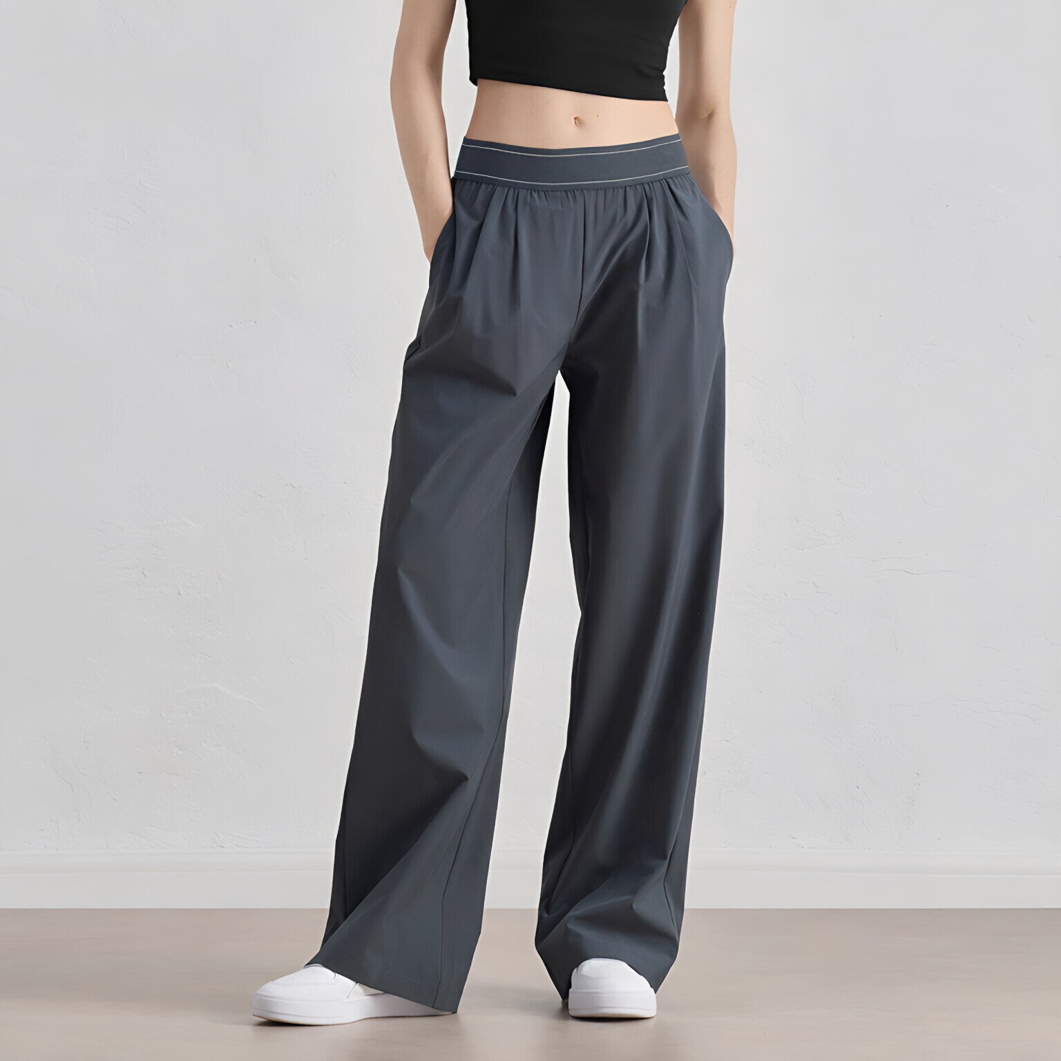 Women Woven Wide Leg Pants Flowy Slimming Yoga Trousers